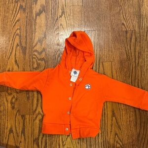 Vibrant Orange Clemson Baby Hoodie with Paw Design